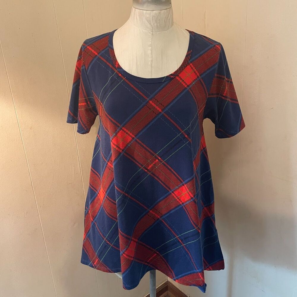 LULAROE PERFECT TEE Diagonal Plaid M